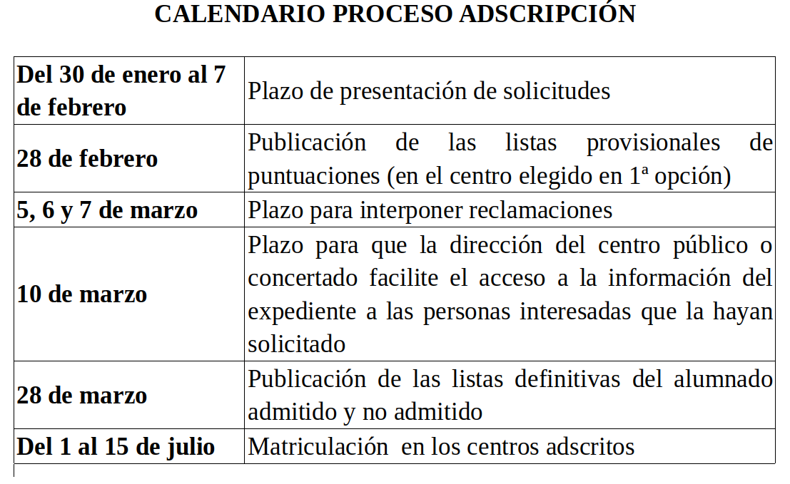 Calendario adscripcion 25 26