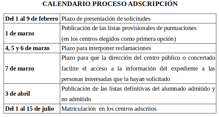Calendario adscripcion 24 25